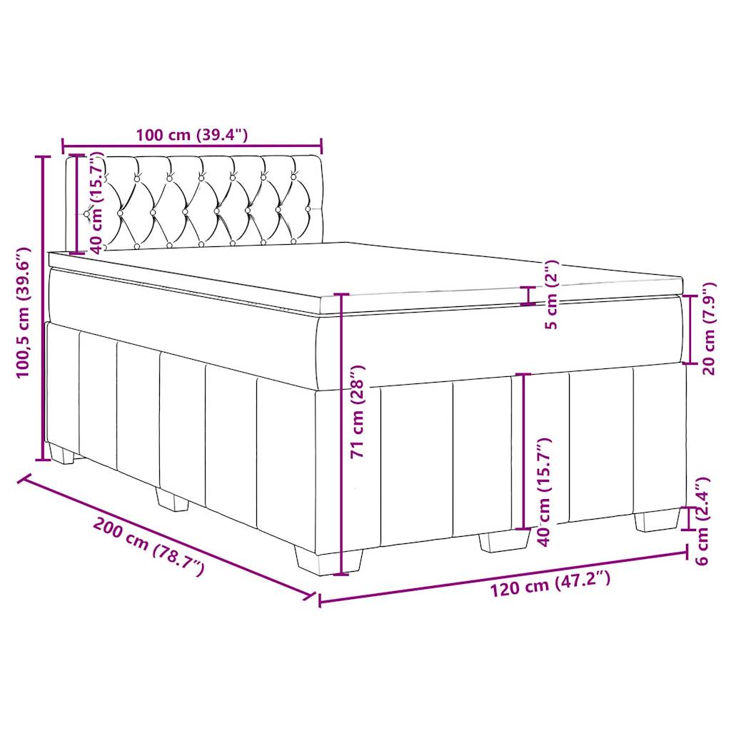 vidaXL Box spring postelja z vzmetnico črn 120x200 cm blago