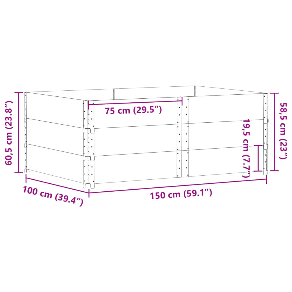 vidaXL Paletni okvirji 3 kosi črni 150x100 cm trdna borovina