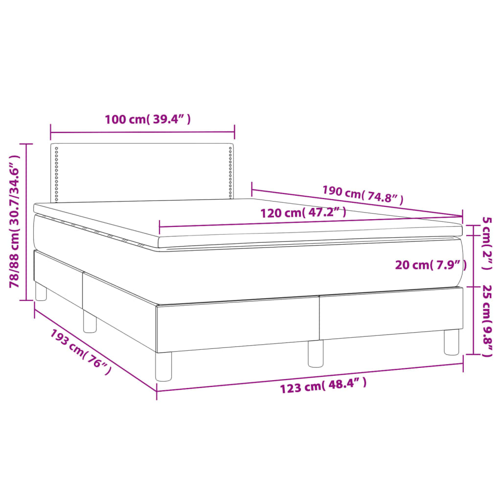 vidaXL Box spring postelja z vzmetnico siva 120x190 cm umetno usnje