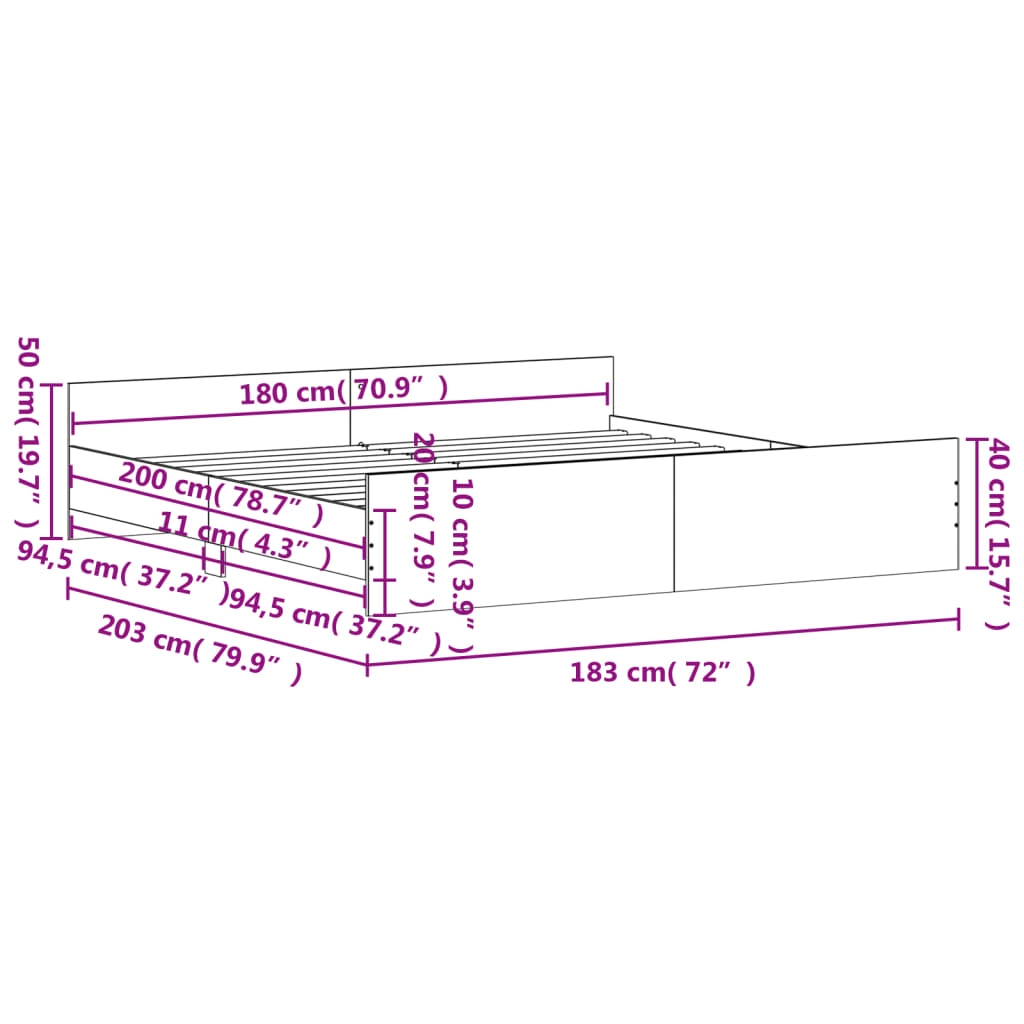 vidaXL Posteljni okvir z vzglavjem in vznožjem sonoma hrast 180x200 cm