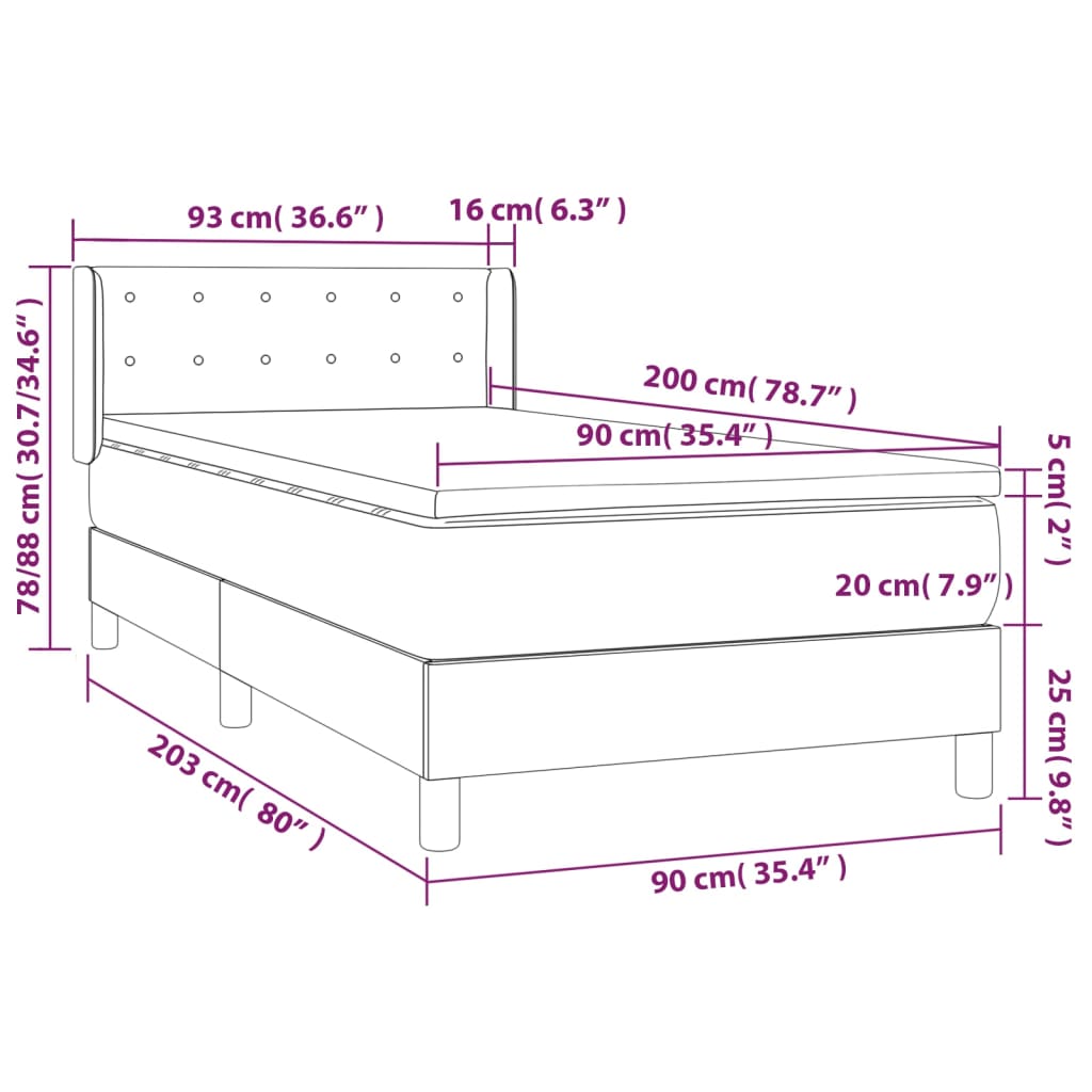 vidaXL Box spring postelja z vzmetnico siva 90x200 cm umetno usnje