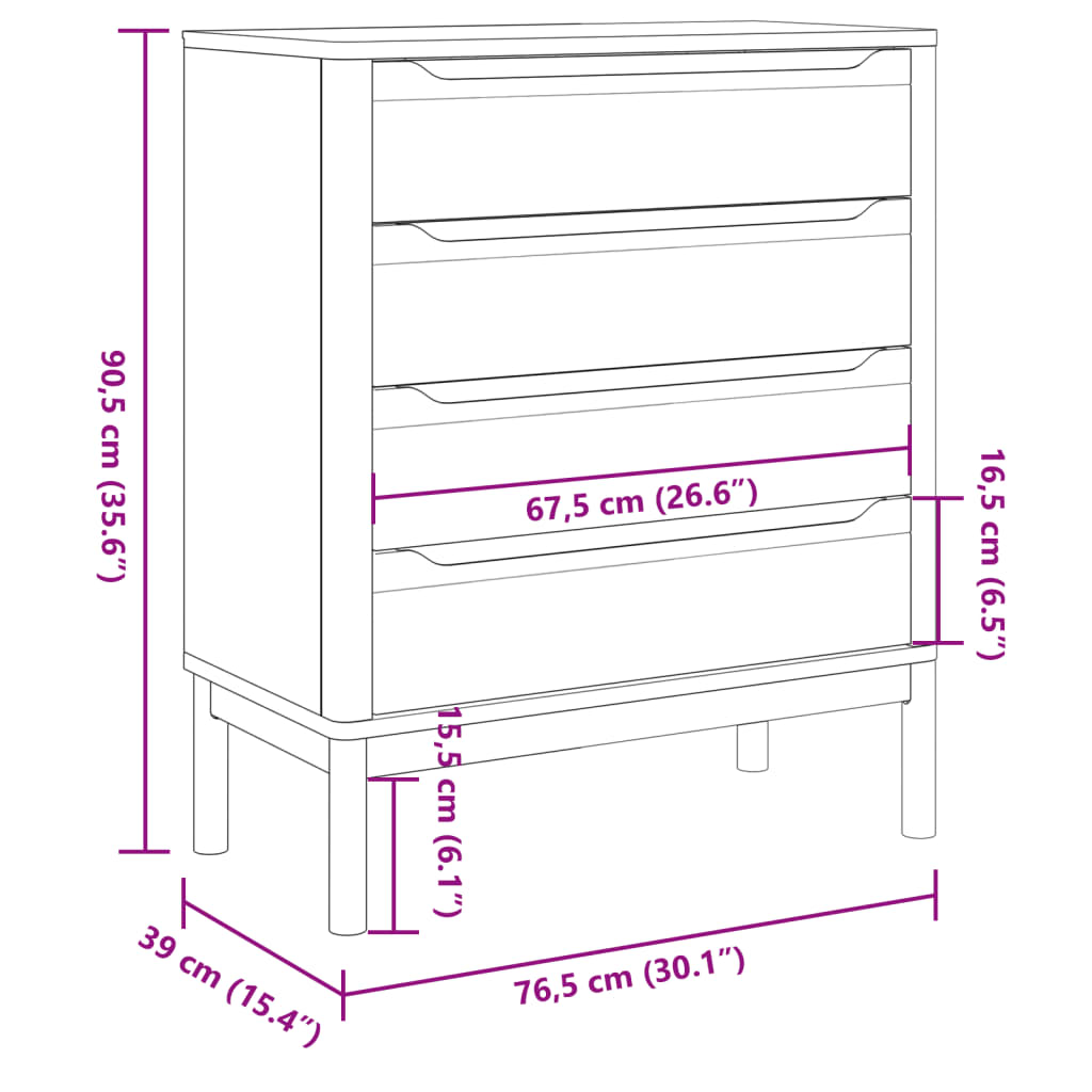 vidaXL Predalnik FLORO 77x35x73 cm voščeno rjava trdna borovina