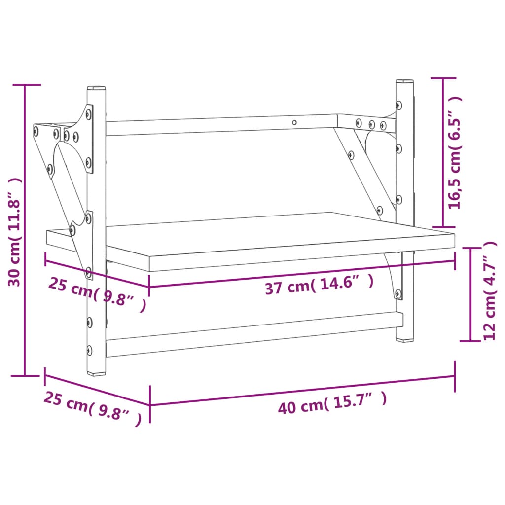 vidaXL Stenske police s prečkami 2 kosa sonoma hrast 40x25x30 cm