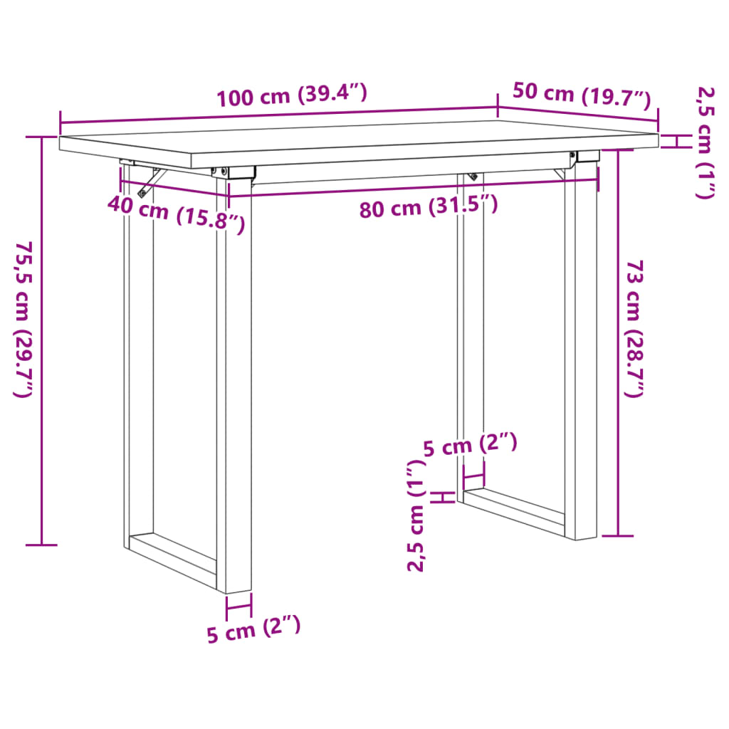 vidaXL Jedilna miza O okvir 100x50x75,5 cm trdna borovina lito železo