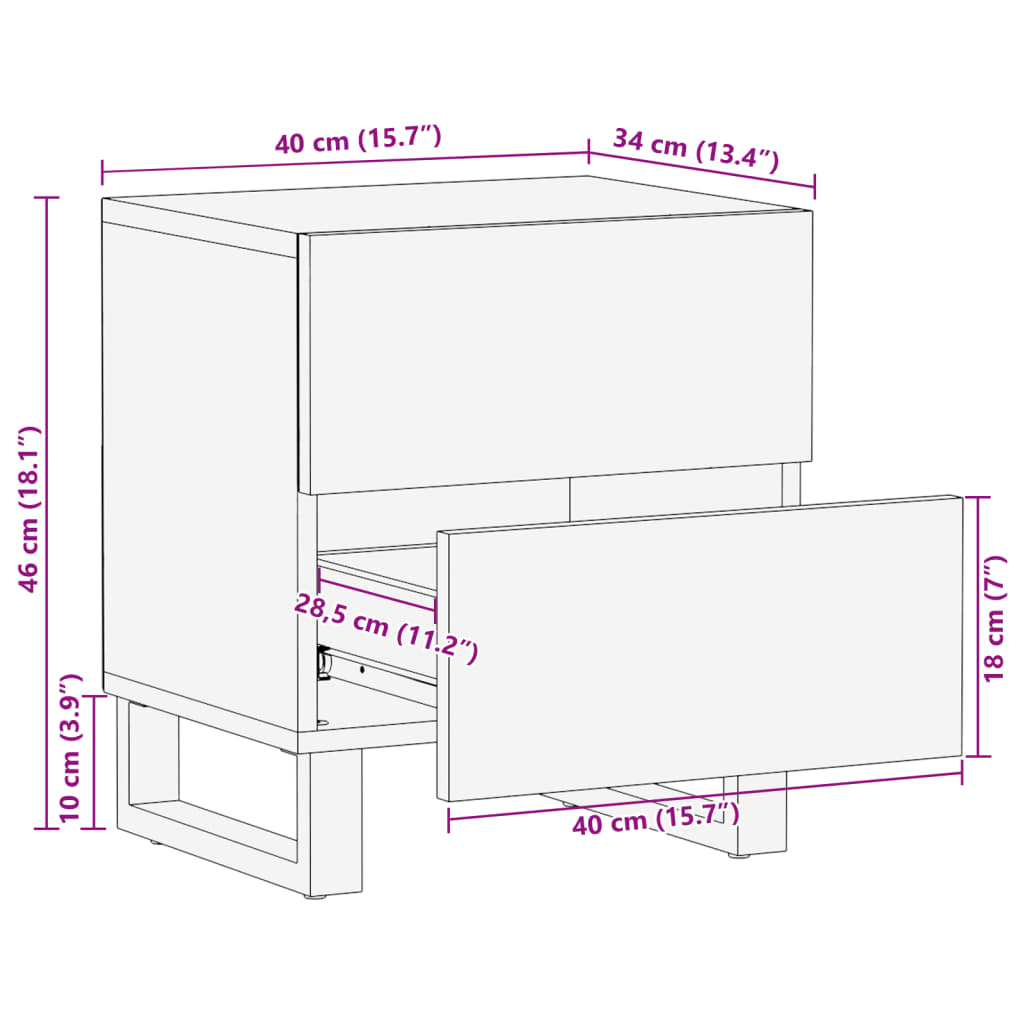 vidaXL Nočna omarica 2 kosa 40x34x46 cm trden robusten mangov les