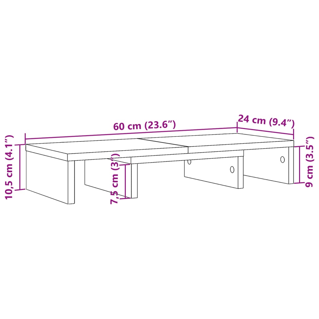 vidaXL Stojalo za monitor nastavljivo starinski les 60x24x10,5 cm les