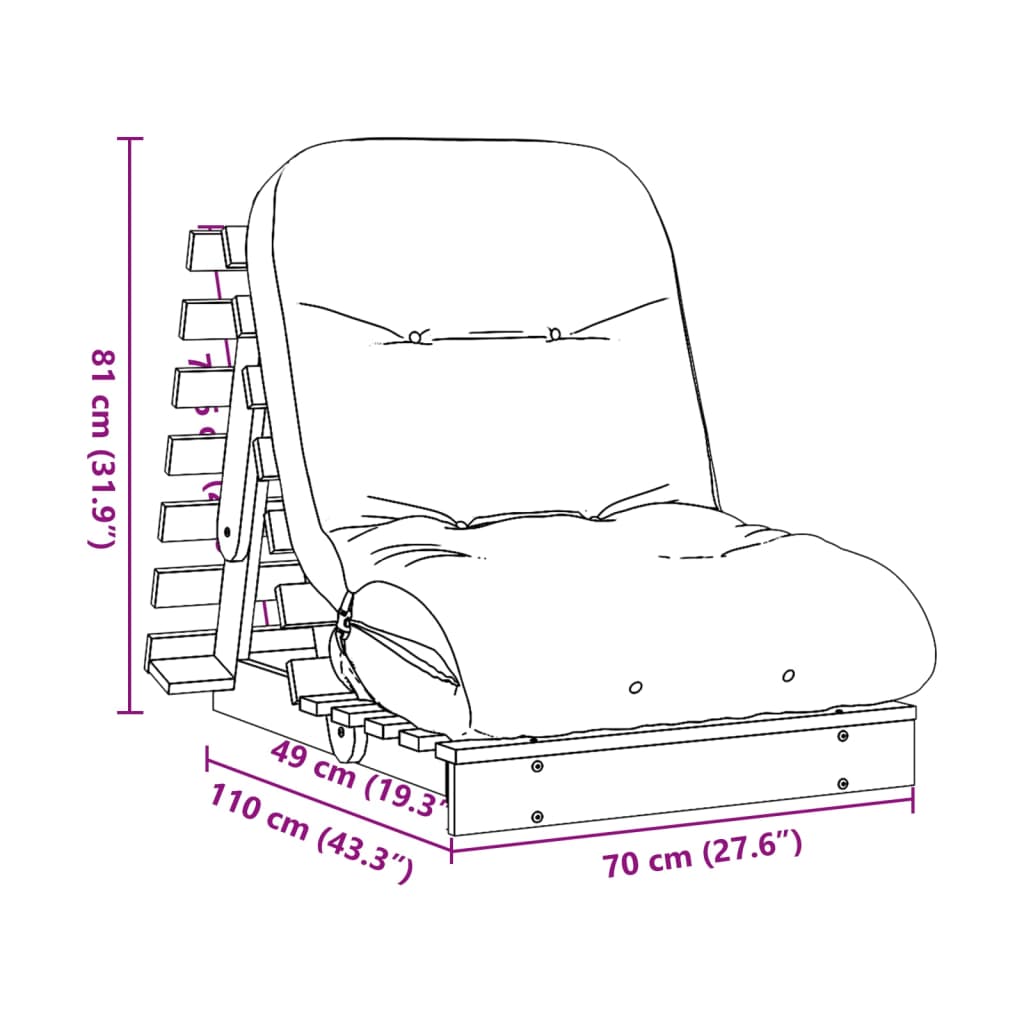 vidaXL Futon z ležiščem 70x206x11 cm trdna douglas jelka