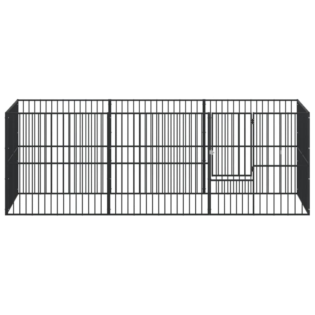 vidaXL Pasja ograda 8 panelov črno pocinkano jeklo