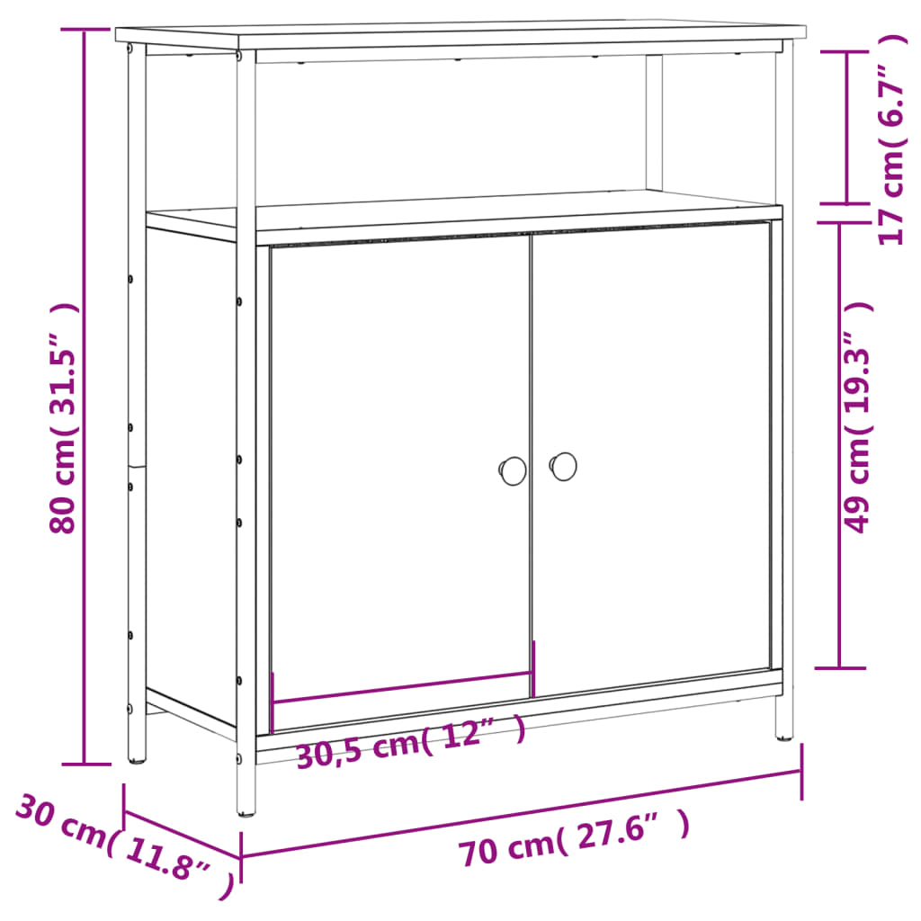 vidaXL Komoda dimljeni hrast 70x30x80 cm inženirski les