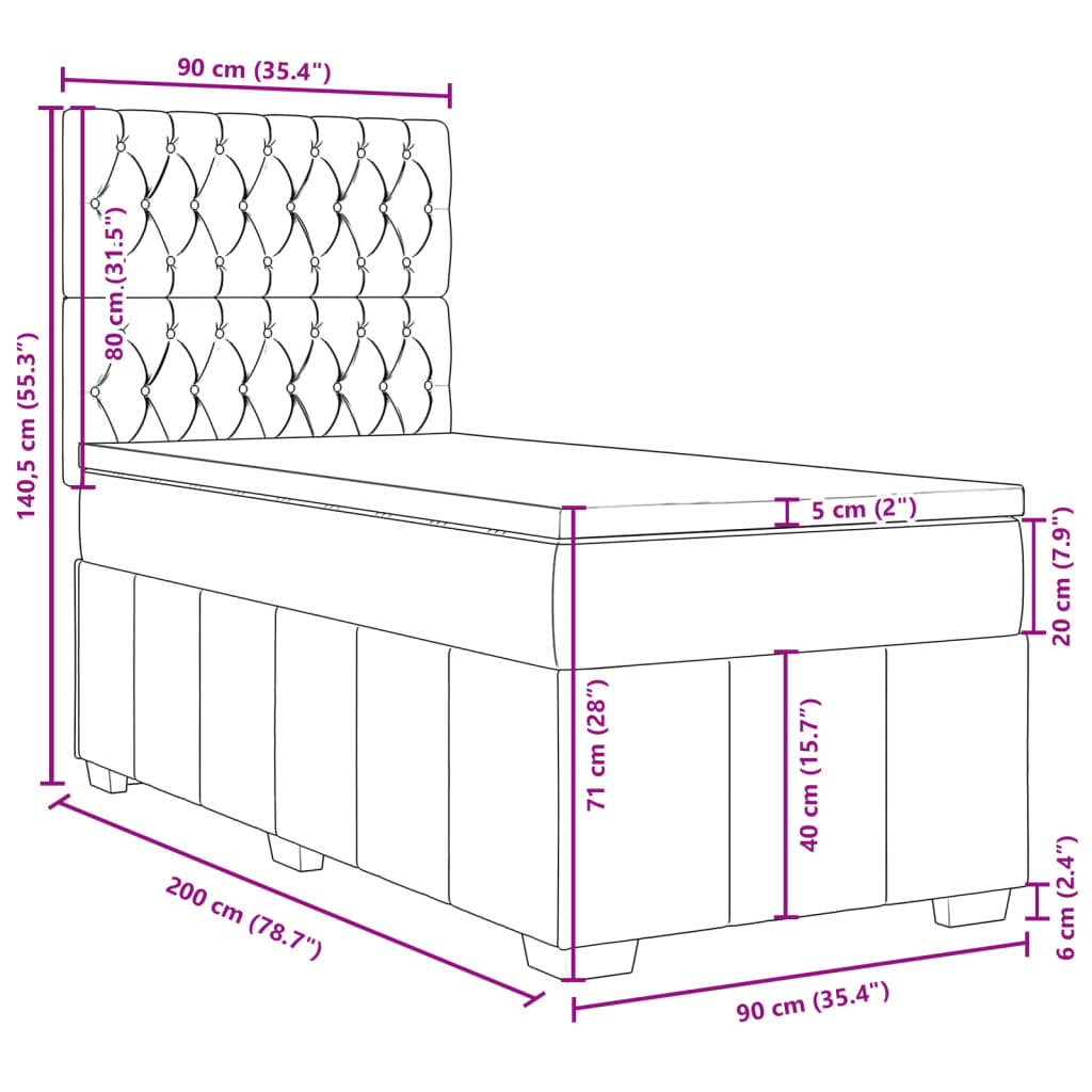 vidaXL Box spring postelja z vzmetnico svetlo siva 90x200 cm blago