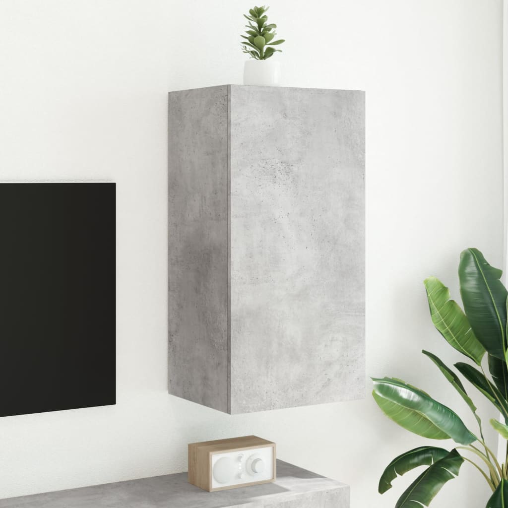 vidaXL Stenska TV omarica z LED lučkami betonsko siva 40,5x35x80 cm