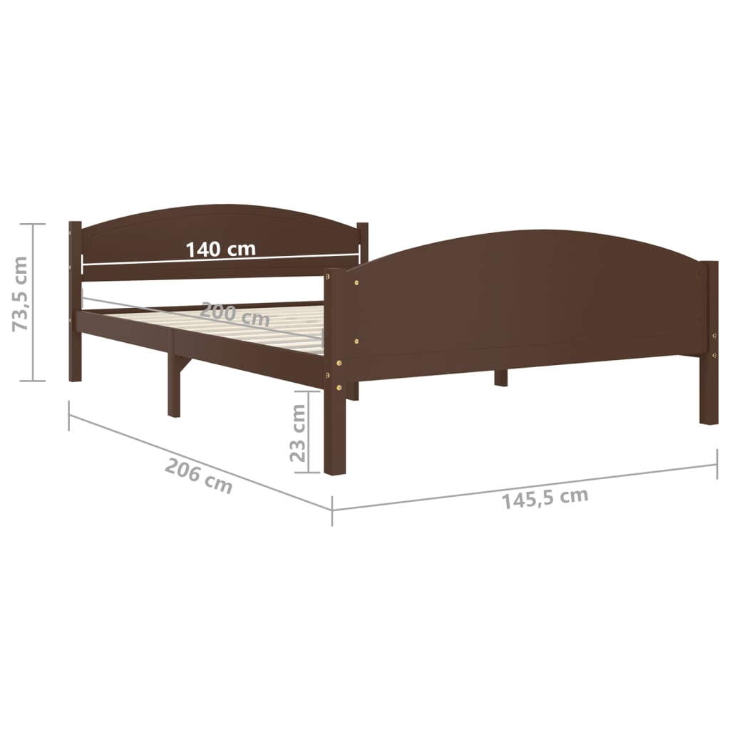 vidaXL Posteljni okvir temno rjav iz trdne borovine 140x200 cm