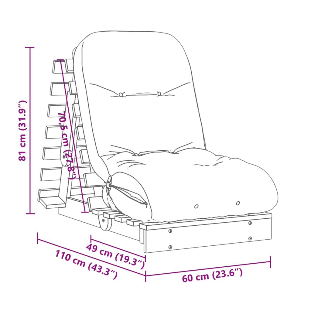 vidaXL Futon z ležiščem bela 60x206x11 cm trdna borovina