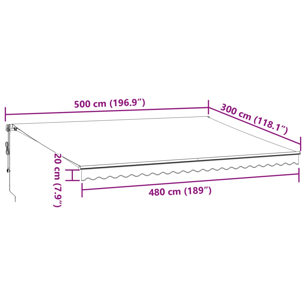 vidaXL Avtomatsko zložljiva tenda z LED rjava 500x300 cm