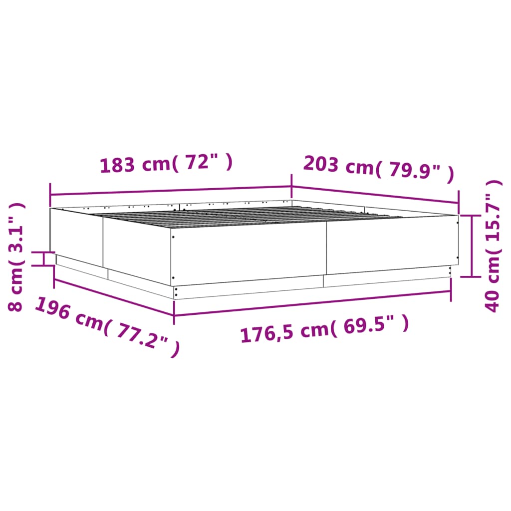 vidaXL Posteljni okvir sonoma hrast 180x200 cm inženirski les