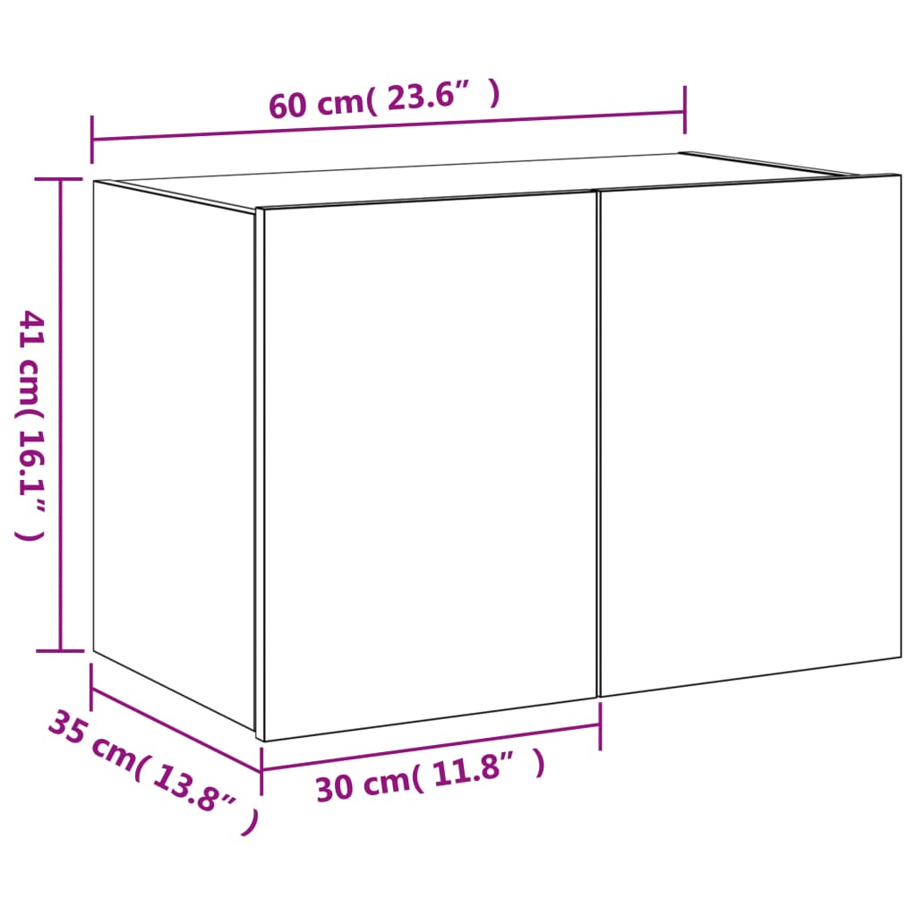 vidaXL Stenska TV omarica z LED lučkami rjavi hrast 60x35x41 cm