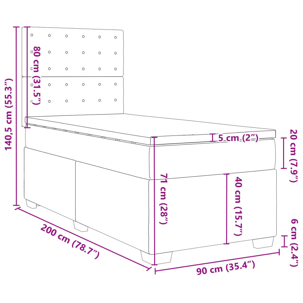 vidaXL Box spring postelja z vzmetnico siva 90x200 cm umetno usnje