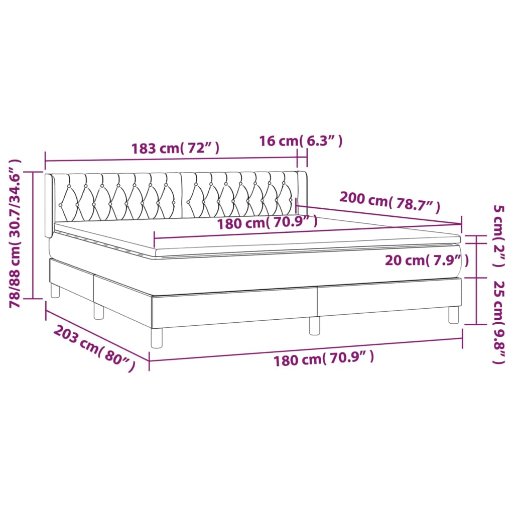 vidaXL Box spring postelja z vzmetnico svetlo siva 180x200 cm žamet