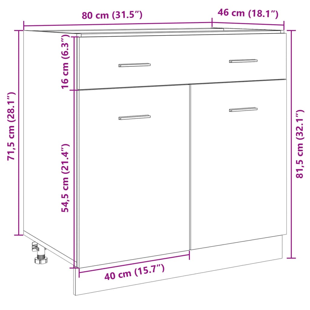 vidaXL Spodnja omarica s predalom sonoma hrast 80x46x81,5cm iverna pl.