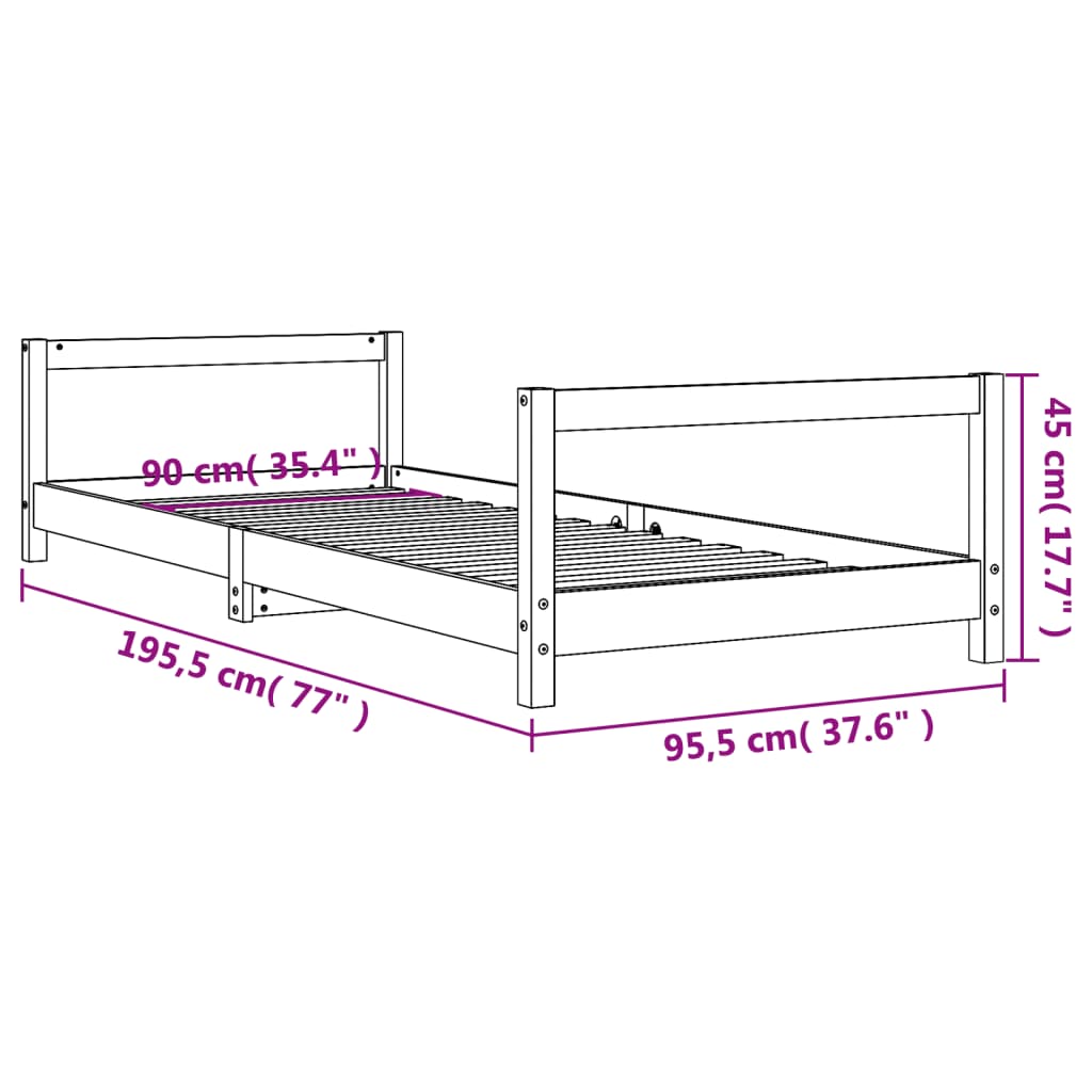 vidaXL Otroški posteljni okvir bel 90x190 cm trdna borovina