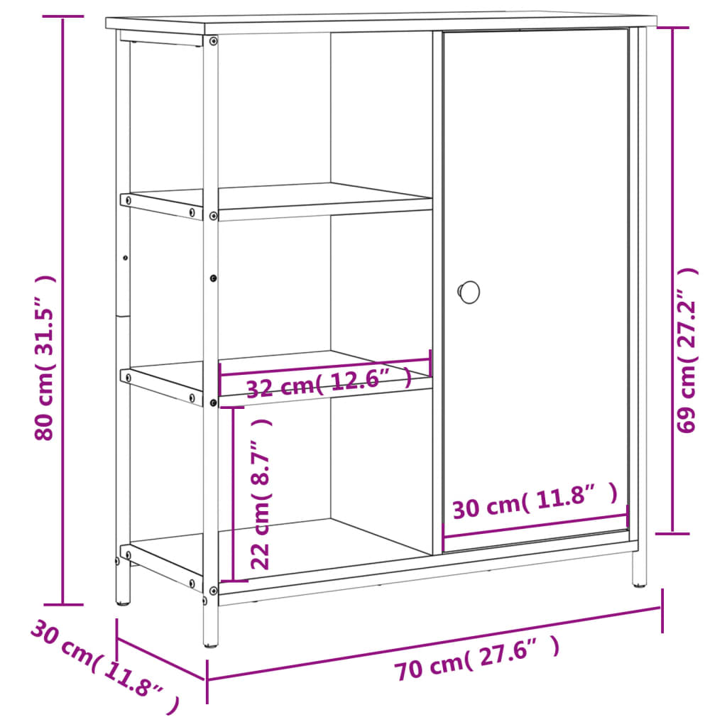 vidaXL Komoda dimljeni hrast 70x30x80 cm inženirski les