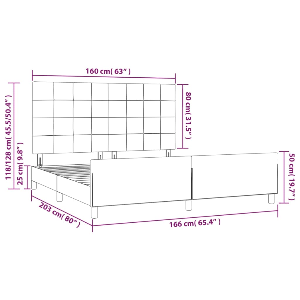 vidaXL Posteljni okvir z vzglavjem črn 160x200 cm blago