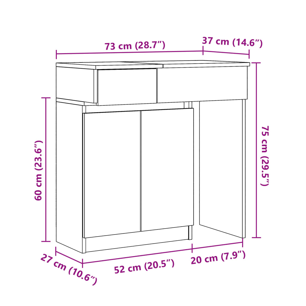 vidaXL Toaletna mizica z LED lučkami betonsko siva 115x37x110,5 cm