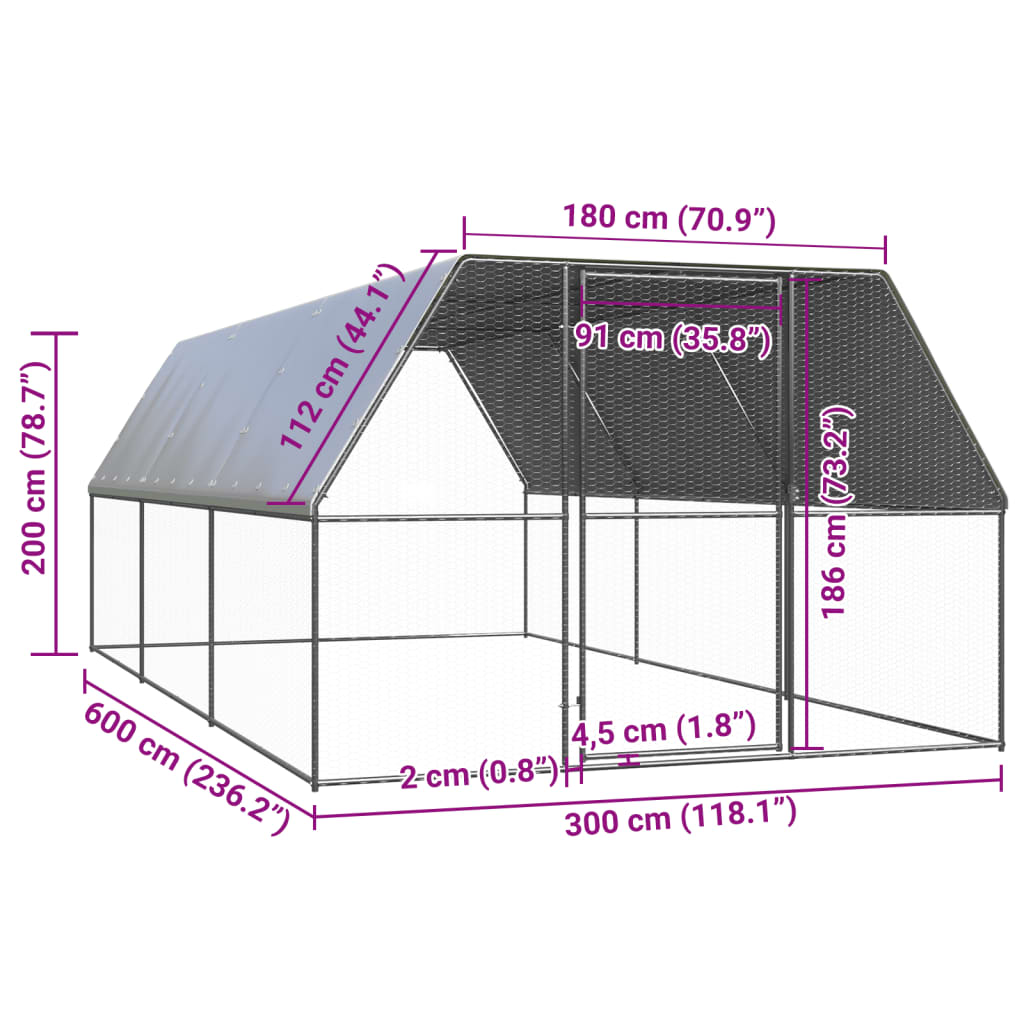 vidaXL Zunanji kokošnjak 3x6x2 m pocinkano jeklo