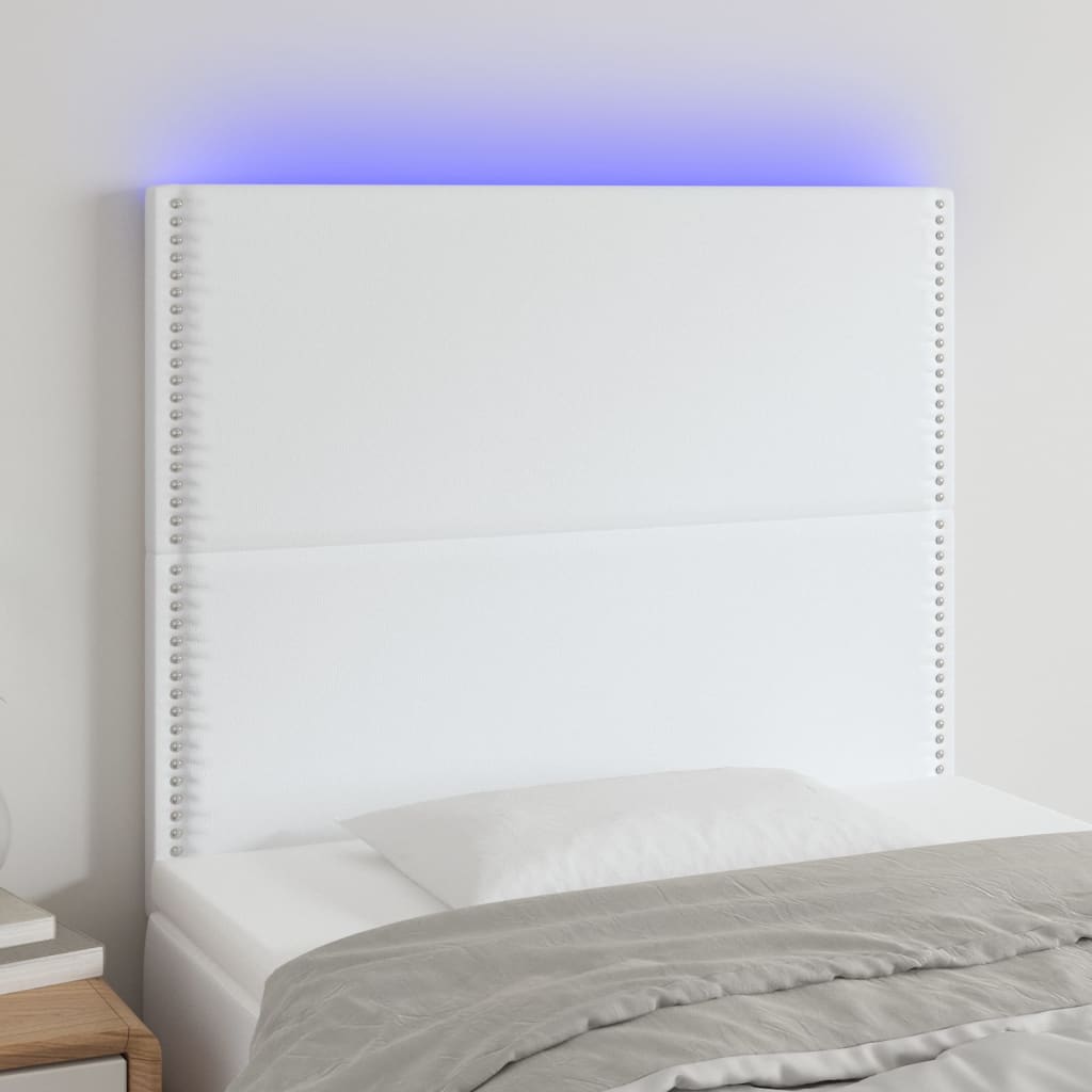 vidaXL LED posteljno vzglavje belo 100x5x118/128 cm umetno usnje