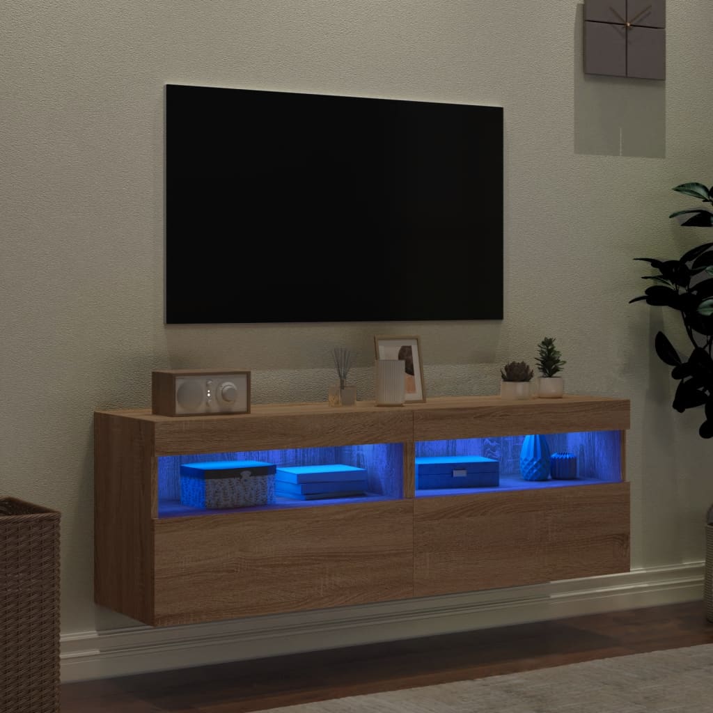 vidaXL Stenske TV omarice z LED 2 kosa sonoma hrast 60x30x40 cm