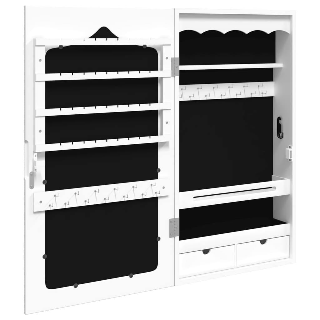 vidaXL Omarica za nakit z ogledalom stenska bela 37,5x10x67 cm