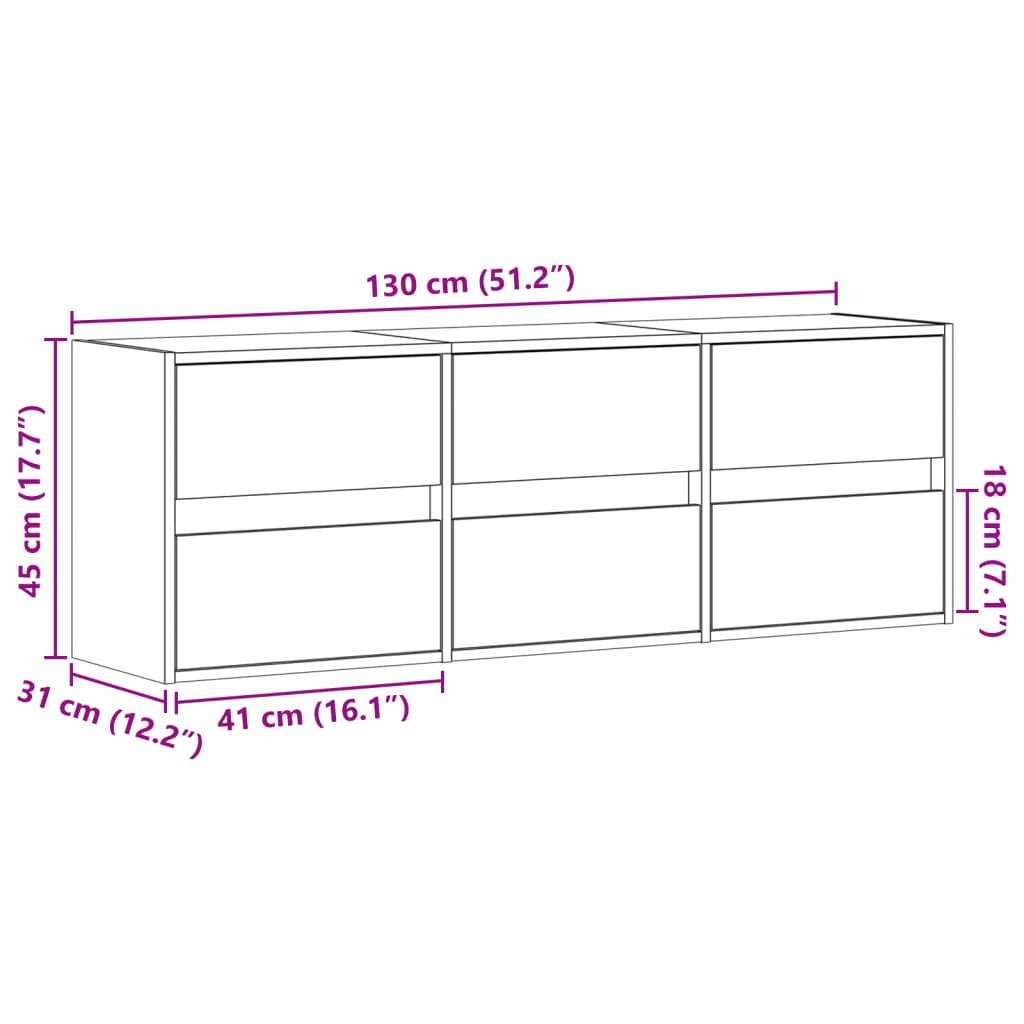 vidaXL Stenska TV omarica z LED lučkami črna 130x31x45 cm