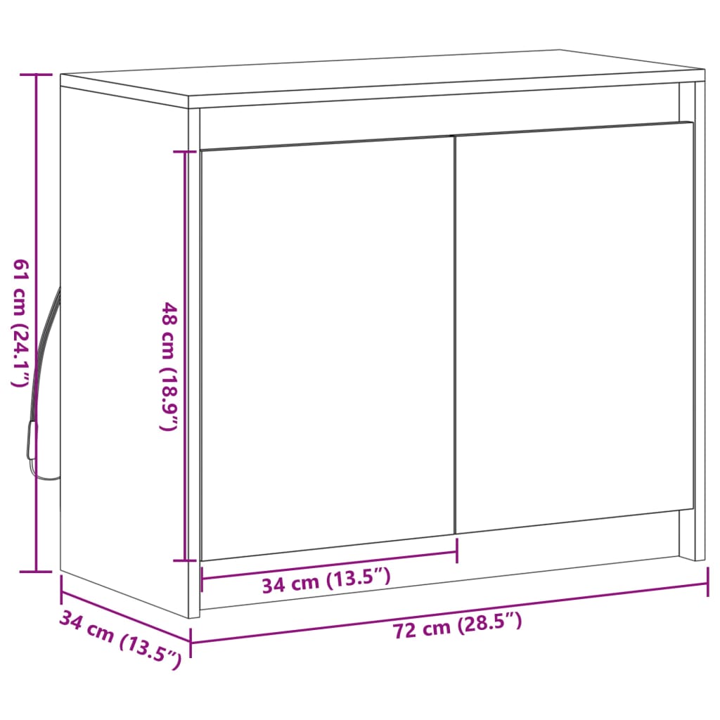 vidaXL Komoda z LED sonoma hrast 72x34x61 cm inženirski les