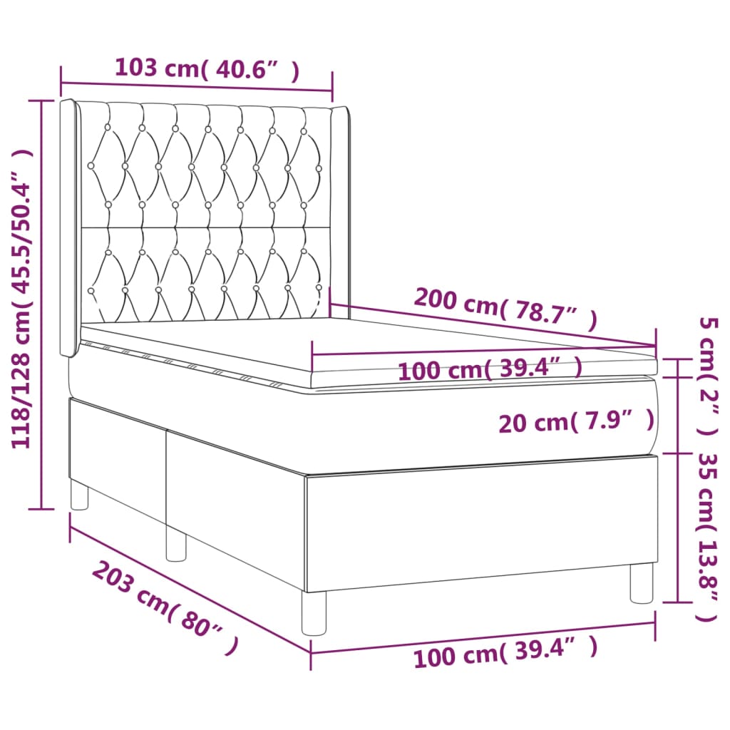 vidaXL Box spring postelja z vzmetnico črna 100x200 cm blago