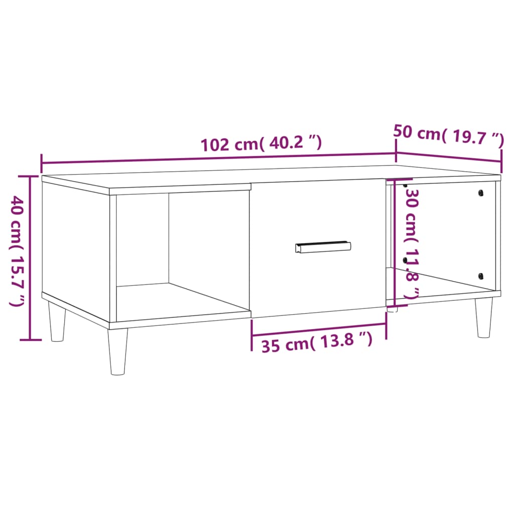 vidaXL Klubska mizica bela 102x50x40 cm inženirski les