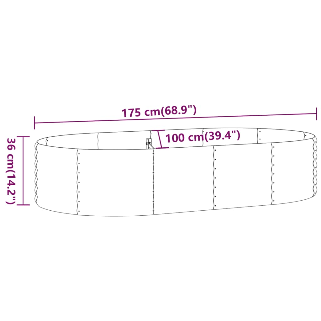 vidaXL Visoka greda iz prašno premazanega jekla 175x100x36 cm zelena