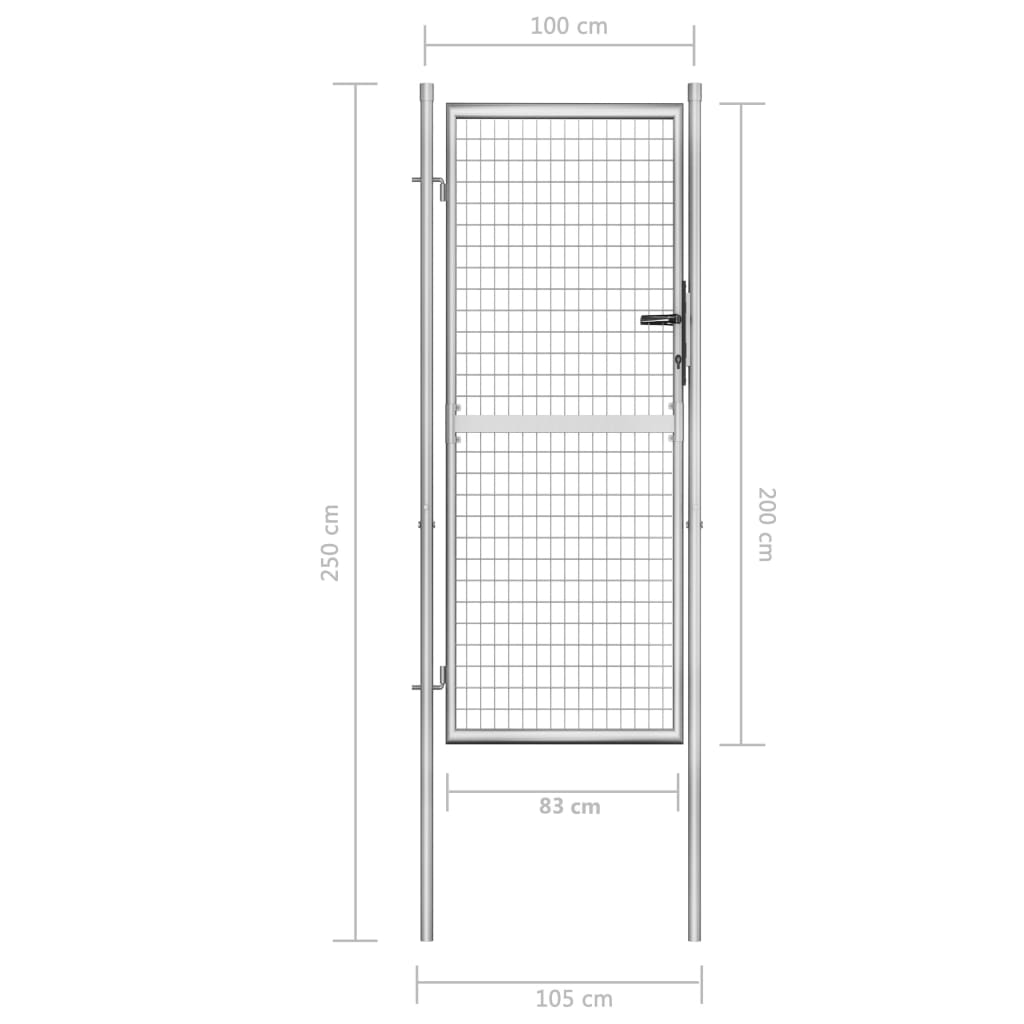 vidaXL Vrtna vrata pocinkano jeklo 105x250 cm srebrna