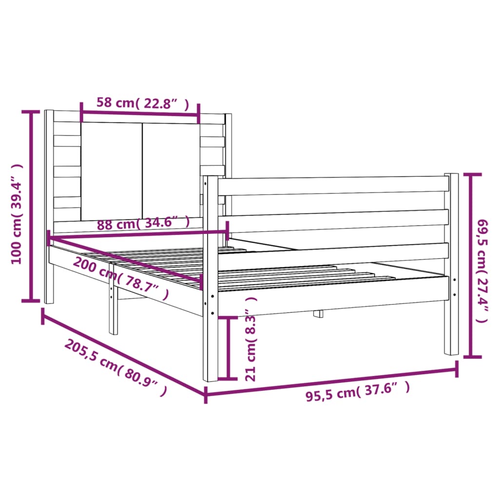 vidaXL Posteljni okvir brez vzmetnice bel 90x200 cm trdna borovina