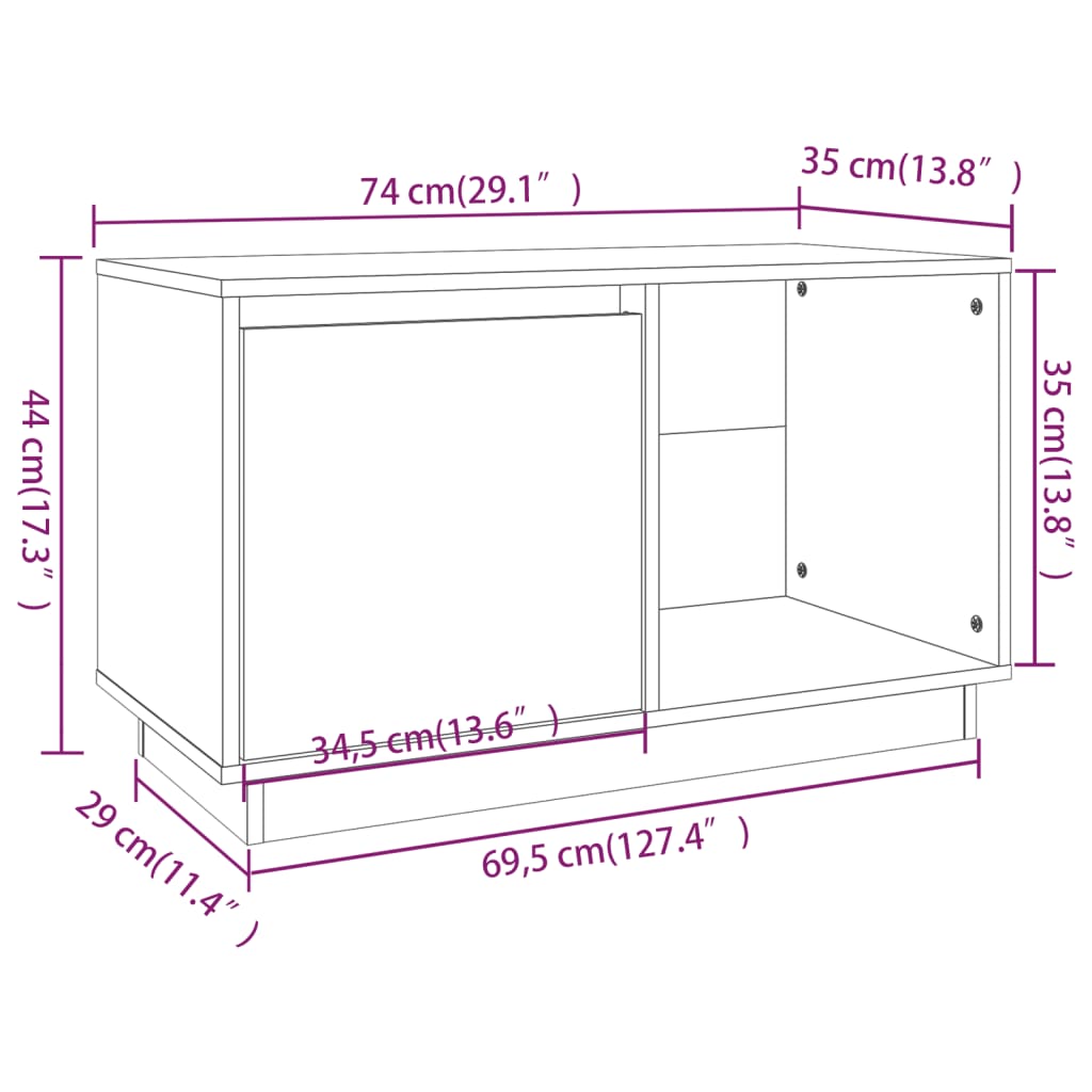 vidaXL TV omarica 74x35x44 cm trdna borovina