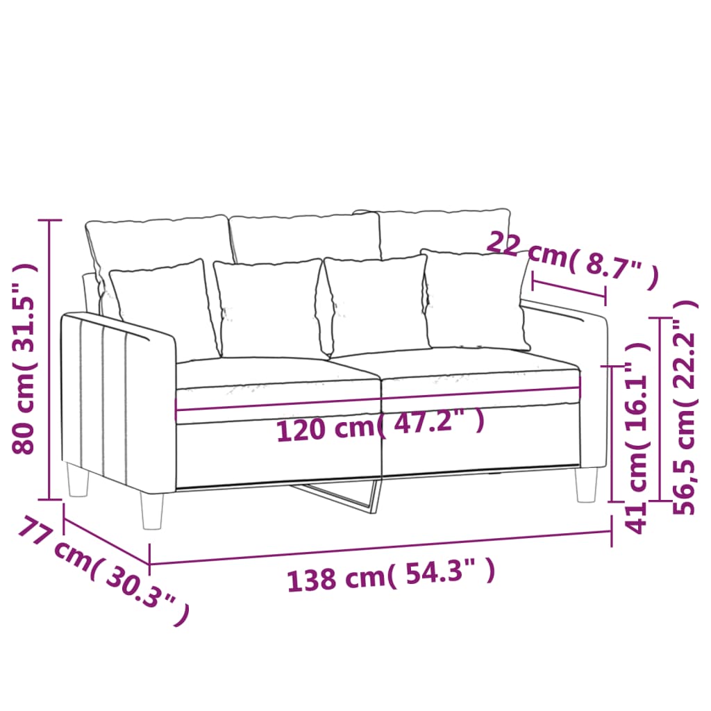 vidaXL Dvosed svetlo siv 120 cm žamet