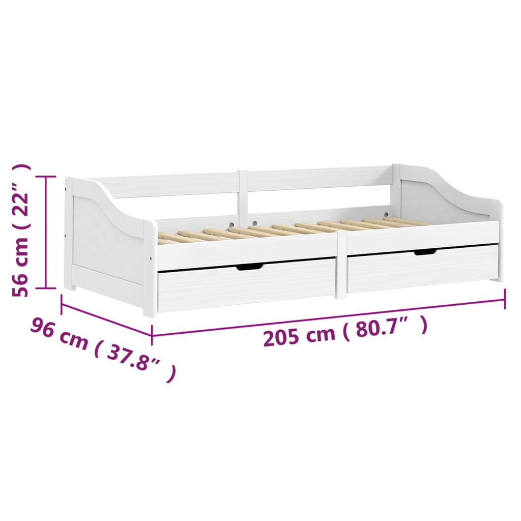 vidaXL Dnevna postelja z 2 predaloma IRUN bela 90x200cm trdna borovina