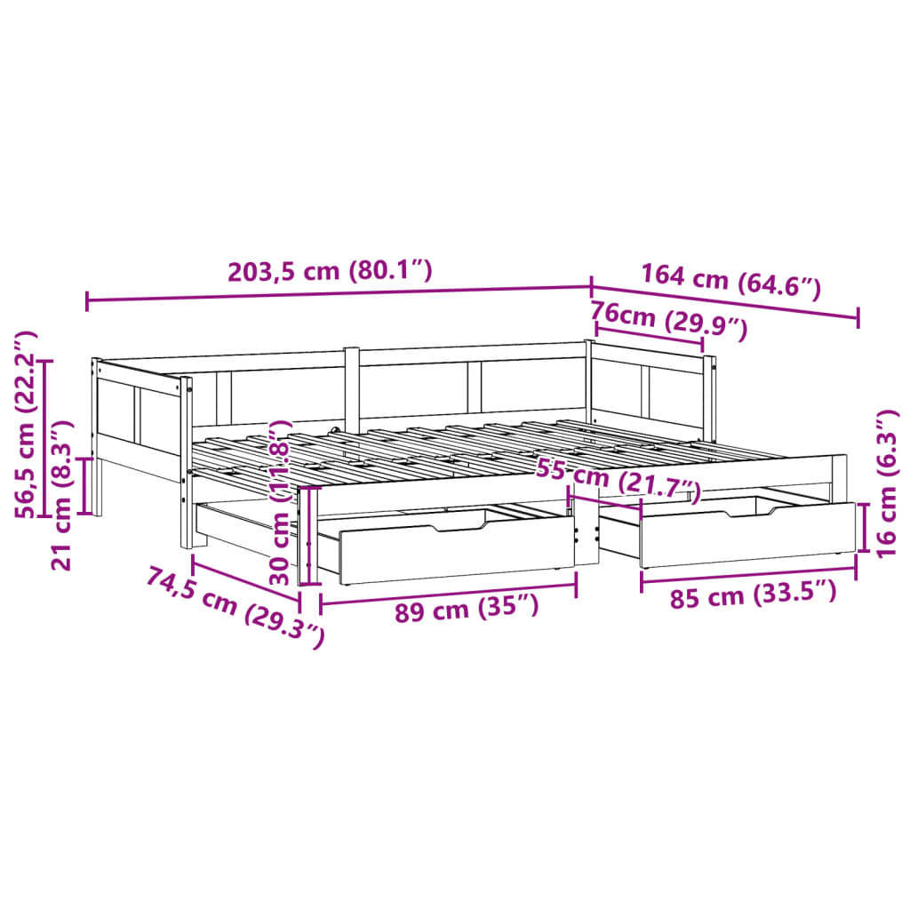 vidaXL Izvlečna dnevna postelja s predali bela 80x200cm trdna borovina