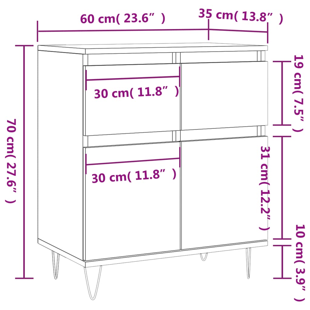 vidaXL Komoda betonsko siva 60x35x70 cm inženirski les