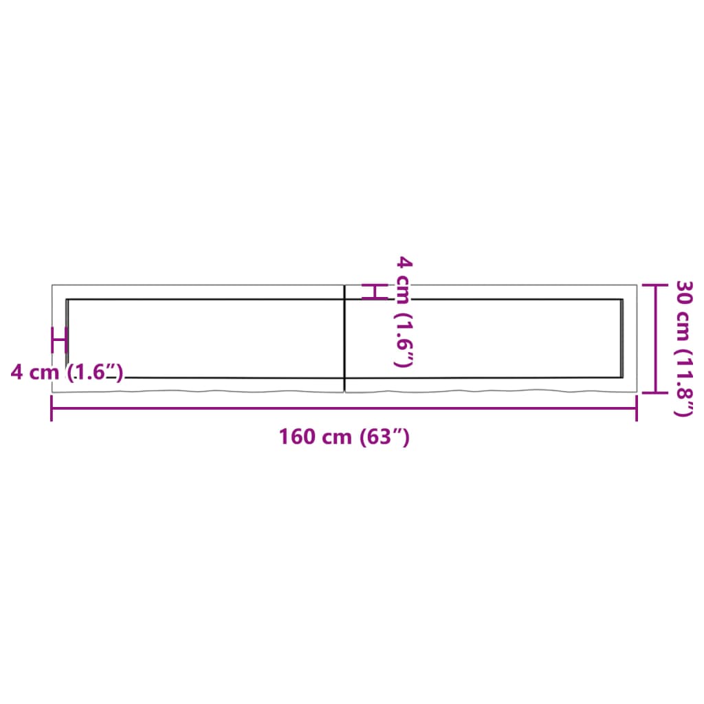 vidaXL Kopalniški pult 160x30x(2-6) cm neobdelan trden les