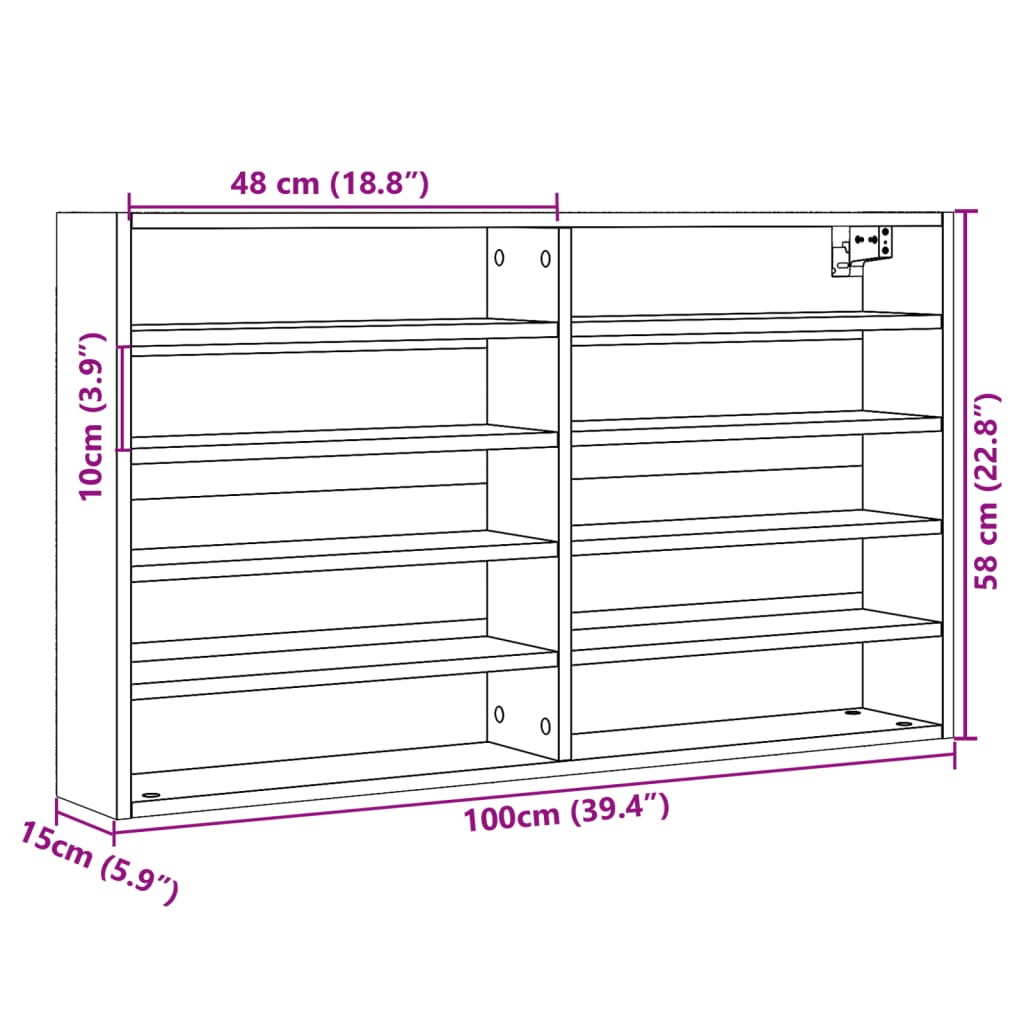 vidaXL Vitrina rjav hrast 100x15x58 cm inženirski les