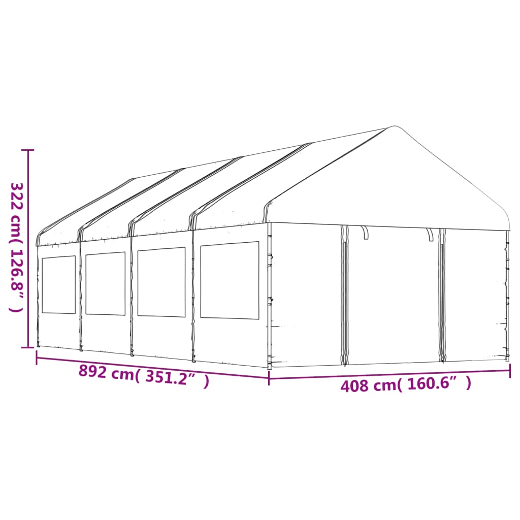 vidaXL Paviljon s streho bel 8,92x4,08x3,22 m polietilen