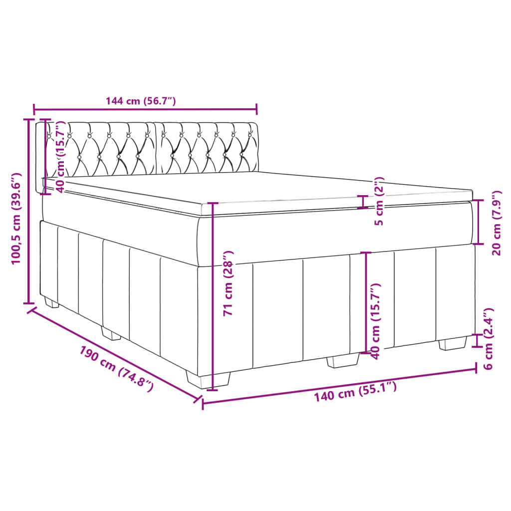 vidaXL Box spring postelja z vzmetnico krem 140x190 cm blago