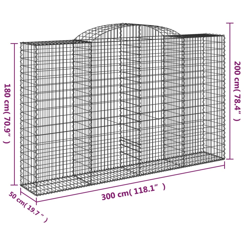 vidaXL Obokana gabionska košara 12kosa 300x50x180/200cm cinkano železo