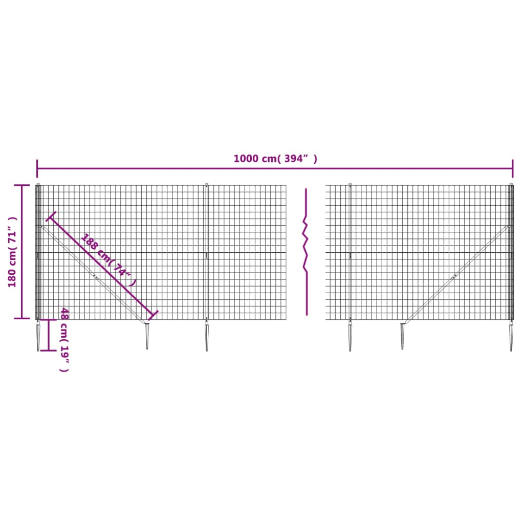 vidaXL Mrežna ograja s konicami za postavitev zelena 1,8x10 m