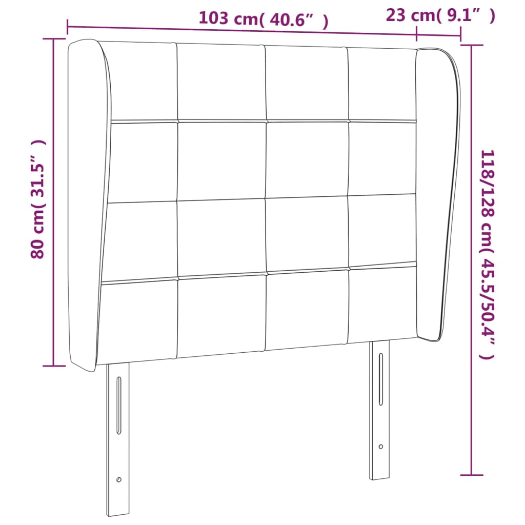 vidaXL Vzglavje z ušesi črno 103x23x118/128 cm žamet